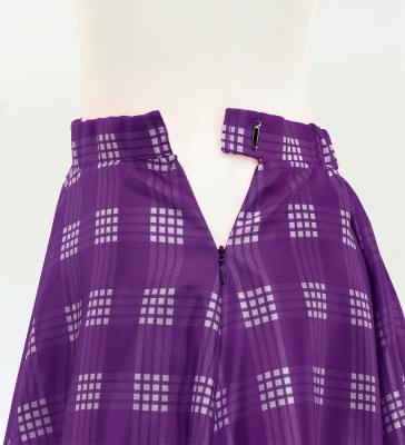 Hula Long Frill Shantung Circular Skirt with Palaka Check Print / Deep Purple / J3309dpu