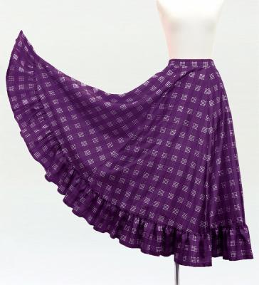 Hula Long Frill Shantung Circular Skirt with Palaka Check Print / Deep Purple / J3309dpu