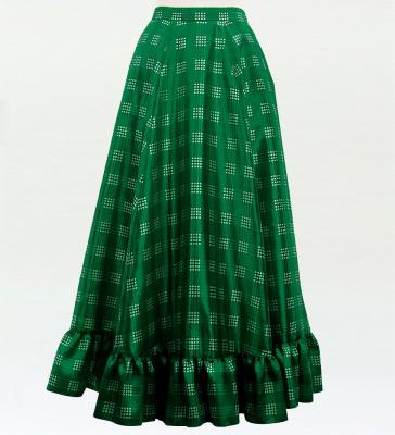 Hula Long Frill Shantung Circular Skirt with Palaka Check Print / Green / J3309gr