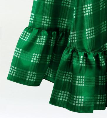 Hula Long Frill Shantung Circular Skirt with Palaka Check Print / Green / J3309gr