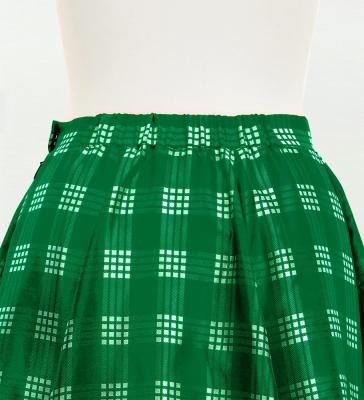 Hula Long Frill Shantung Circular Skirt with Palaka Check Print / Green / J3309gr