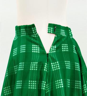 Hula Long Frill Shantung Circular Skirt with Palaka Check Print / Green / J3309gr