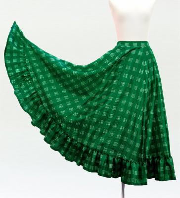 Hula Long Frill Shantung Circular Skirt with Palaka Check Print / Green / J3309gr