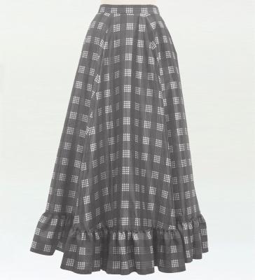 Hula Long Frill Shantung Circular Skirt with Palaka Check Print / Gray / J3309gy