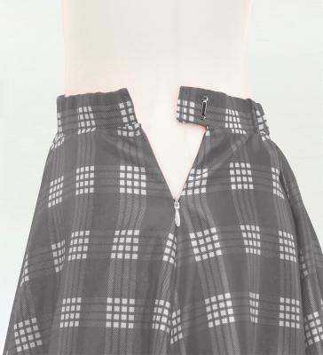 Hula Long Frill Shantung Circular Skirt with Palaka Check Print / Gray / J3309gy