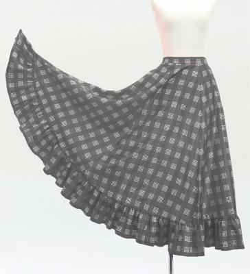 Hula Long Frill Shantung Circular Skirt with Palaka Check Print / Gray / J3309gy