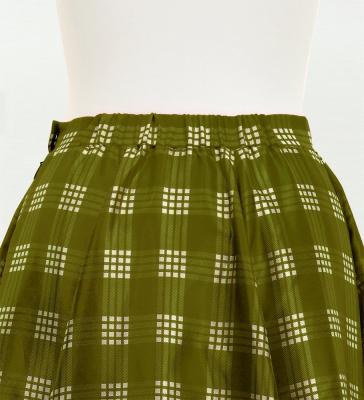 Hula Long Frill Shantung Circular Skirt with Palaka Check Print / Khaki / J3309ka
