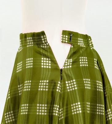 Hula Long Frill Shantung Circular Skirt with Palaka Check Print / Khaki / J3309ka