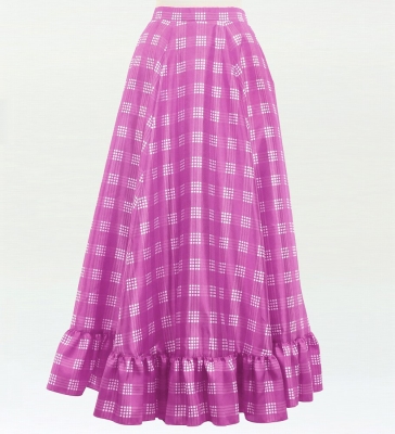 Hula Long Frill Shantung Circular Skirt with Palaka Check Print / Lilac / J3309li