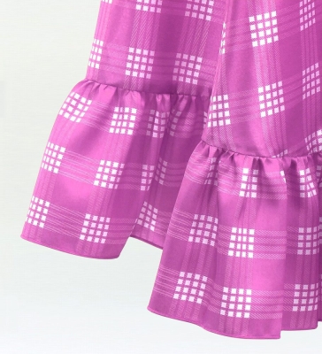 Hula Long Frill Shantung Circular Skirt with Palaka Check Print / Lilac / J3309li