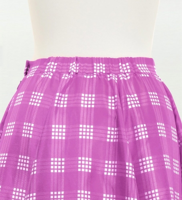 Hula Long Frill Shantung Circular Skirt with Palaka Check Print / Lilac / J3309li