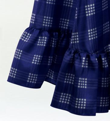 Hula Long Frill Shantung Circular Skirt with Palaka Check Print / Navy / J3309nv
