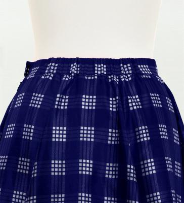Hula Long Frill Shantung Circular Skirt with Palaka Check Print / Navy / J3309nv
