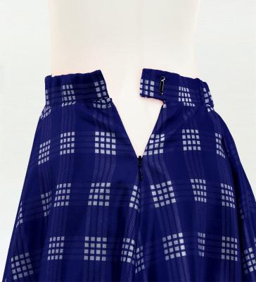 Hula Long Frill Shantung Circular Skirt with Palaka Check Print / Navy / J3309nv