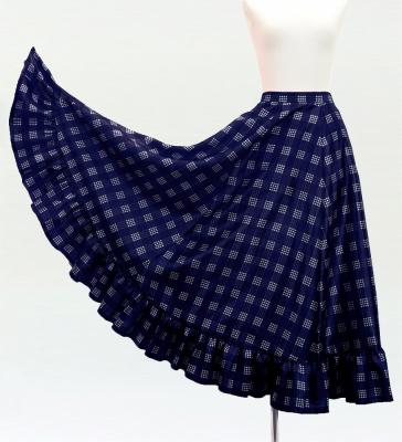 Hula Long Frill Shantung Circular Skirt with Palaka Check Print / Navy / J3309nv