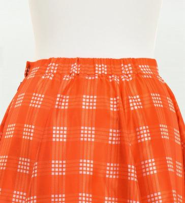 Hula Long Frill Shantung Circular Skirt with Palaka Check Print / Orange / J3309or