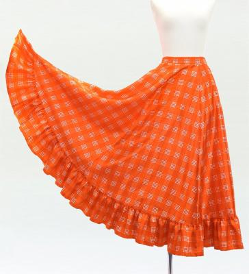 Hula Long Frill Shantung Circular Skirt with Palaka Check Print / Orange / J3309or