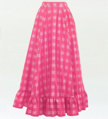 Hula Long Frill Shantung Circular Skirt with Palaka Check Print / Pink / J3309pi