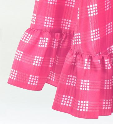 Hula Long Frill Shantung Circular Skirt with Palaka Check Print / Pink / J3309pi