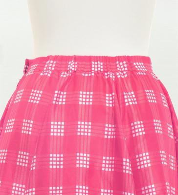 Hula Long Frill Shantung Circular Skirt with Palaka Check Print / Pink / J3309pi