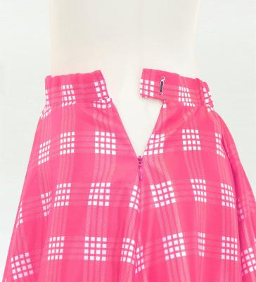 Hula Long Frill Shantung Circular Skirt with Palaka Check Print / Pink / J3309pi