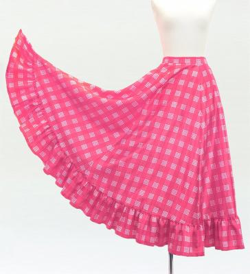 Hula Long Frill Shantung Circular Skirt with Palaka Check Print / Pink / J3309pi
