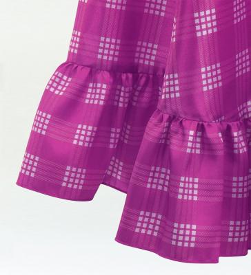 Hula Long Frill Shantung Circular Skirt with Palaka Check Print / Purple / J3309pu