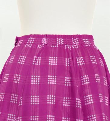 Hula Long Frill Shantung Circular Skirt with Palaka Check Print / Purple / J3309pu