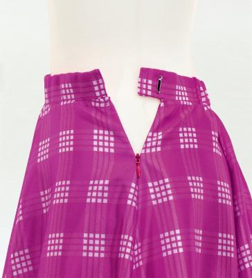 Hula Long Frill Shantung Circular Skirt with Palaka Check Print / Purple / J3309pu