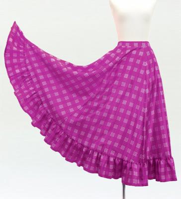 Hula Long Frill Shantung Circular Skirt with Palaka Check Print / Purple / J3309pu