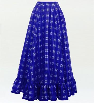 Hula Long Frill Shantung Circular Skirt with Palaka Check Print / Royal Blue / J3309rbl