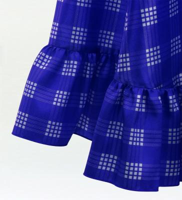 Hula Long Frill Shantung Circular Skirt with Palaka Check Print / Royal Blue / J3309rbl