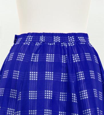 Hula Long Frill Shantung Circular Skirt with Palaka Check Print / Royal Blue / J3309rbl