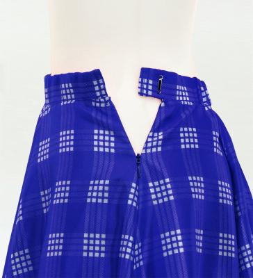 Hula Long Frill Shantung Circular Skirt with Palaka Check Print / Royal Blue / J3309rbl