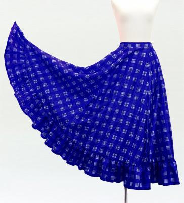 Hula Long Frill Shantung Circular Skirt with Palaka Check Print / Royal Blue / J3309rbl