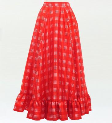 Hula Long Frill Shantung Circular Skirt with Palaka Check Print / Red / J3309rd