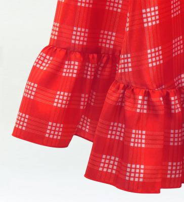 Hula Long Frill Shantung Circular Skirt with Palaka Check Print / Red / J3309rd