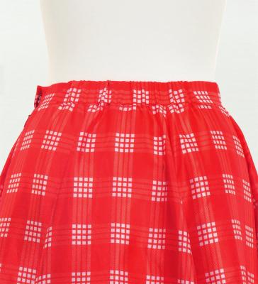Hula Long Frill Shantung Circular Skirt with Palaka Check Print / Red / J3309rd
