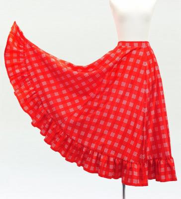 Hula Long Frill Shantung Circular Skirt with Palaka Check Print / Red / J3309rd