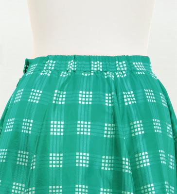 Hula Long Frill Shantung Circular Skirt with Palaka Check Print / Turquoise Blue / J3309tbl