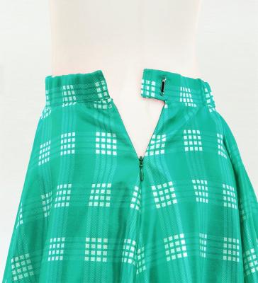 Hula Long Frill Shantung Circular Skirt with Palaka Check Print / Turquoise Blue / J3309tbl