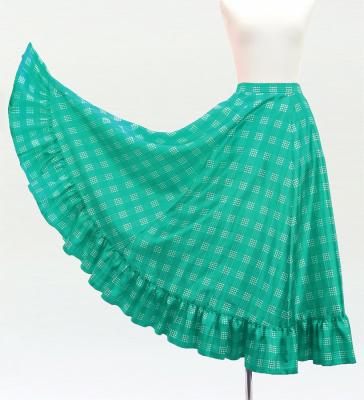 Hula Long Frill Shantung Circular Skirt with Palaka Check Print / Turquoise Blue / J3309tbl