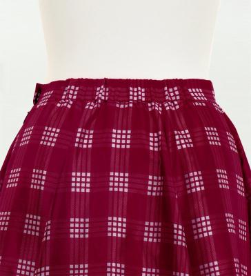 Hula Long Frill Shantung Circular Skirt with Palaka Check Print / Wine / J3309ye