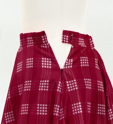 Hula Long Frill Shantung Circular Skirt with Palaka Check Print / Wine / J3309ye