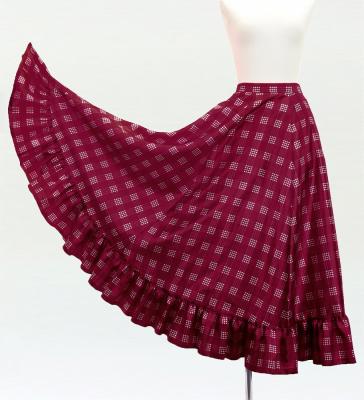 Hula Long Frill Shantung Circular Skirt with Palaka Check Print / Wine / J3309ye