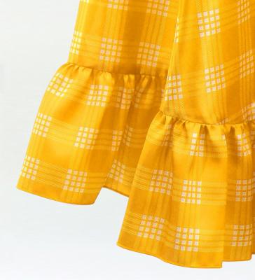 Hula Long Frill Shantung Circular Skirt with Palaka Check Print / Yellow / J3309yegr