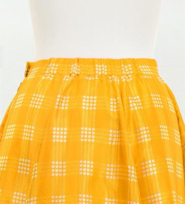 Hula Long Frill Shantung Circular Skirt with Palaka Check Print / Yellow / J3309yegr