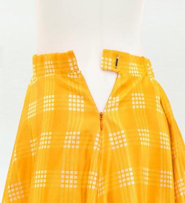 Hula Long Frill Shantung Circular Skirt with Palaka Check Print / Yellow / J3309yegr