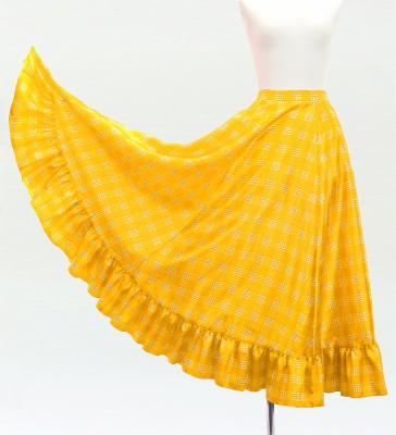 Hula Long Frill Shantung Circular Skirt with Palaka Check Print / Yellow / J3309yegr