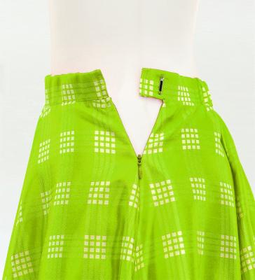 Hula Long Frill Shantung Circular Skirt with Palaka Check Print / Yellow Green / J3309bk